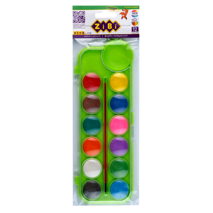 Акварель (12 кольорів, пластиковий салатовий пенал) ZB.6559-15