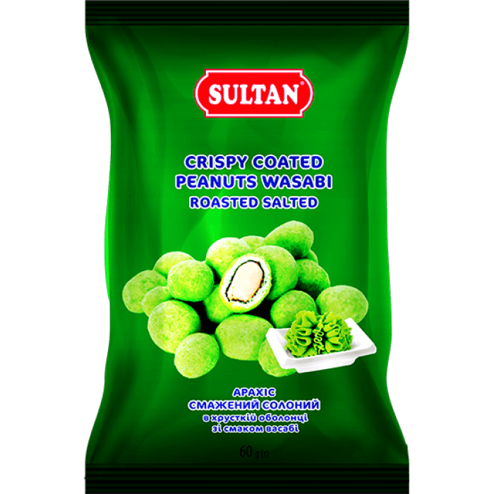 Арахис жареный, соленый, в хрустящей оболочке со вкусом васаби 60г
