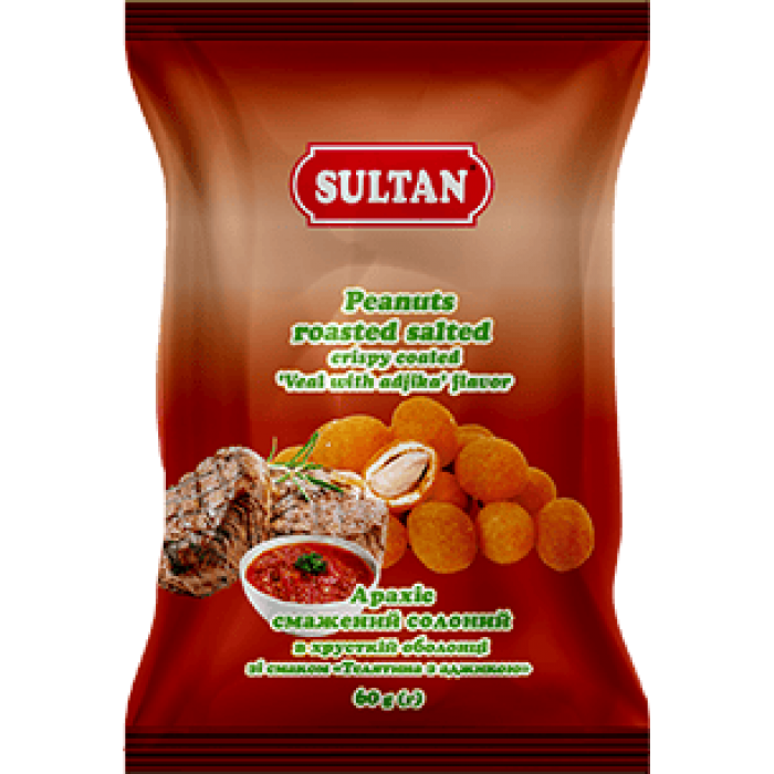 Арахіс смажений, солоний, в хрусткій оболонці зі смаком телятини 60г