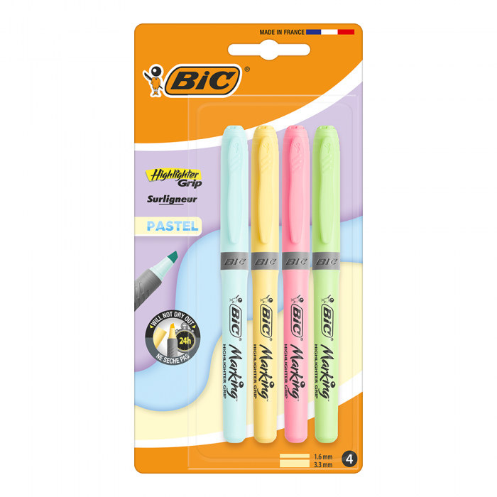 Набір текстових маркерів Bic Grip (4шт) в блістері 