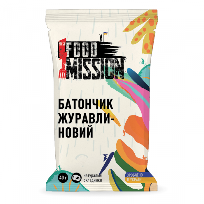 Батончик Food Mission 40г, клюквенно-вишневый