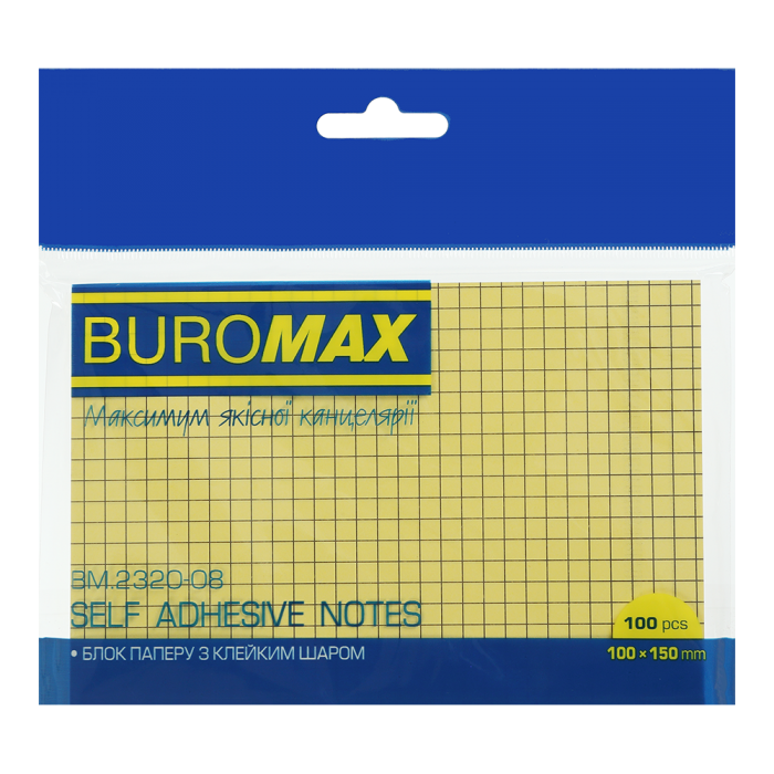 Блок паперу з клейким шаром (клітинка) жовтий, 100х150мм, 100арк