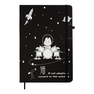 Книга записная на резинке Cosmo, А5, 80л. клетка (черный) 