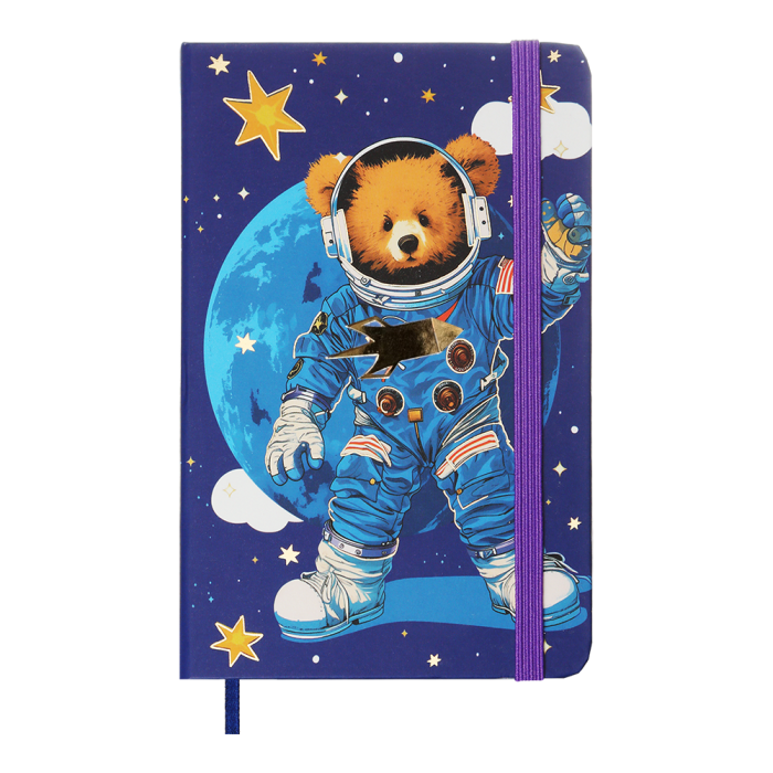 Книга записна на гумці Bear, А6, 80арк. клітинка (синій)