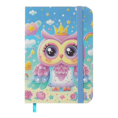 Книга записна на гумці Owl, А7, 80арк. клітинка (блакитний)