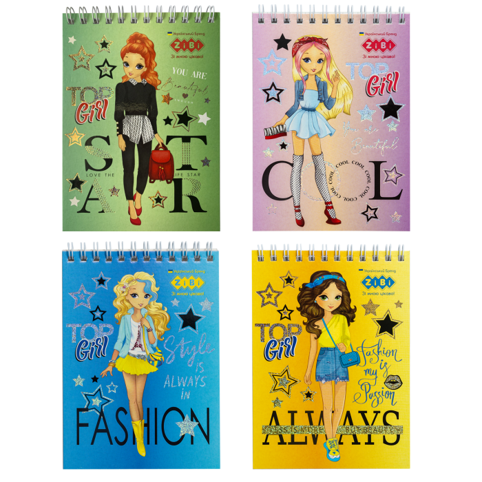 Блокнот на пружині Top Girl А6, 40арк. клітинка (асорті)