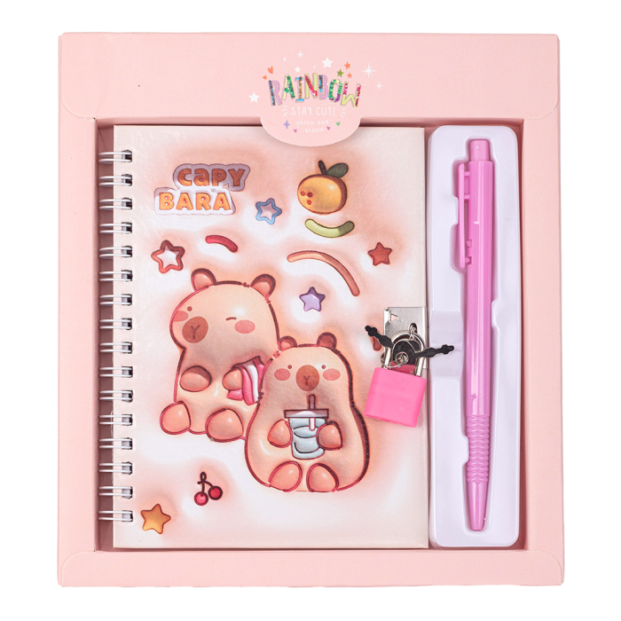 Блокнот Capybara із замком та ручкою, 175х195мм, 48арк, клітинка (асорті)