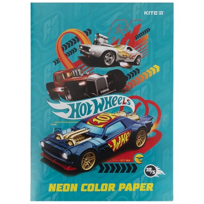 Набір кольорового неонового паперу Kite Hot Wheels А4, 5кол. 10арк.