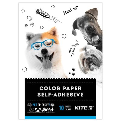 Набір кольорового самоклеючого  паперу Kite Dogs А5, 10кол. k22-294