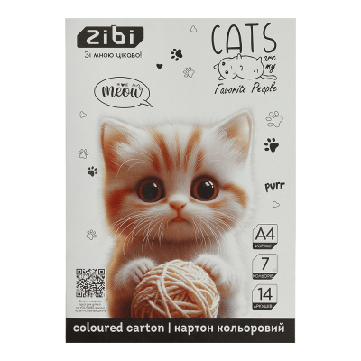 Набір кольорового картону CATS&DOGS А4, 7кол, 14арк
