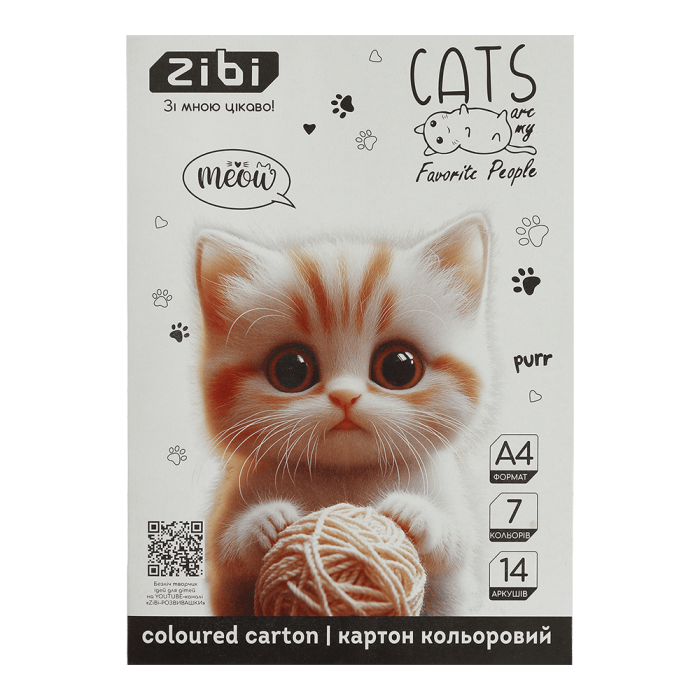 Набір кольорового картону CATS&DOGS А4, 7кол, 14арк