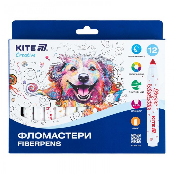 Фломастери Superwashable Jumbo Creative (12 кольорів) 