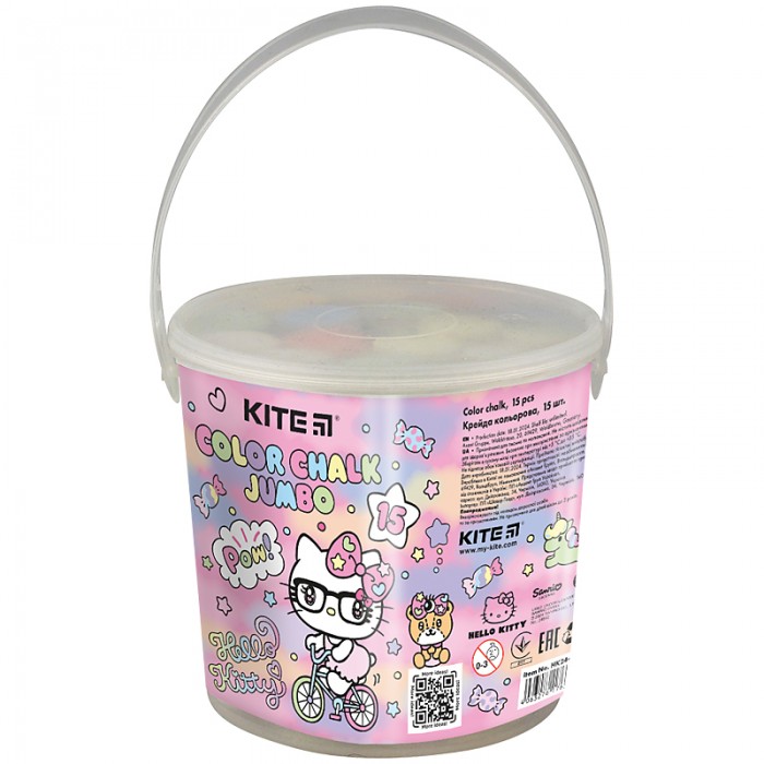 Мел цветной Jumbo Hello Kitty в ведерке (15шт)
