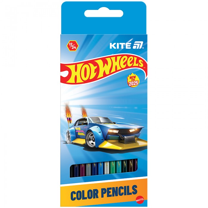 Карандаши цветные двусторонние (24 цвета/12шт) Hot Wheels