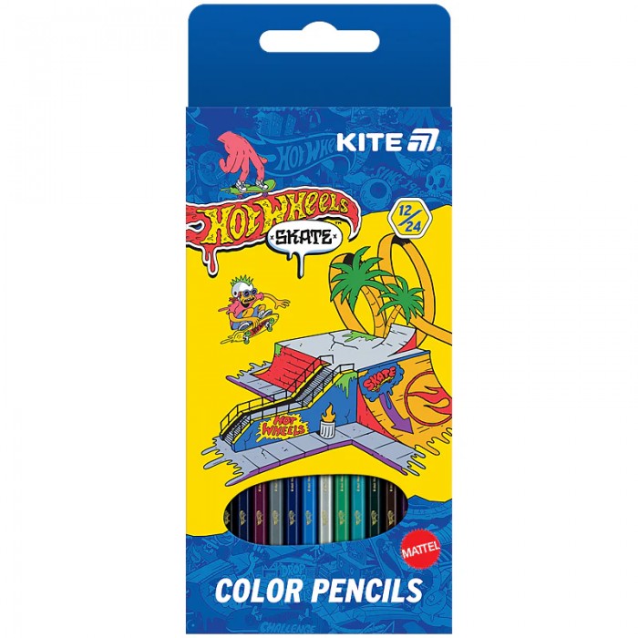 Олівці кольорові двосторонні (24 кольори/12шт) Hot Wheels