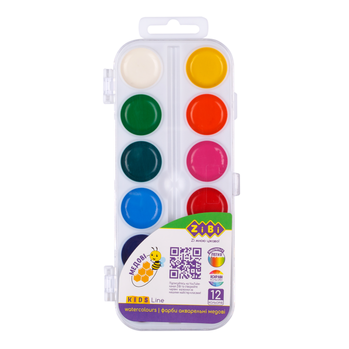 Акварель (12 кольорів, ,білий пластиковий пенал) ZB.6544-08