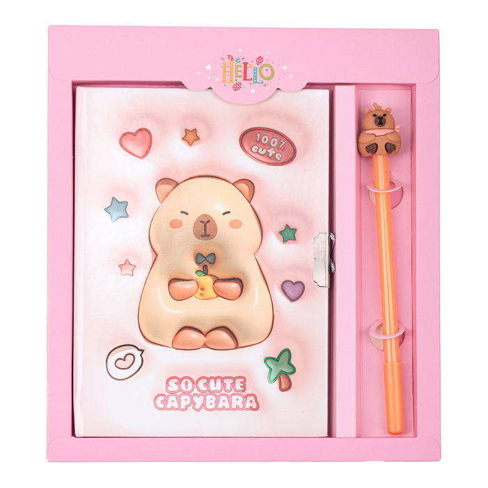 Блокнот Capybara із замком та ручкою, 203х225мм, 50арк, клітинка (асорті)