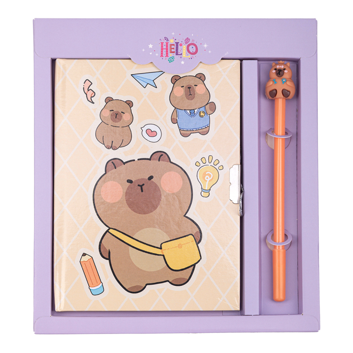 Блокнот Capybara із замком та ручкою, 203х225мм, 50арк, клітинка (асорті)