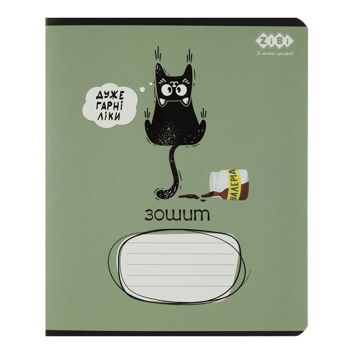 Тетрадь 48 листов, клетка Crazy Cat, оливковый