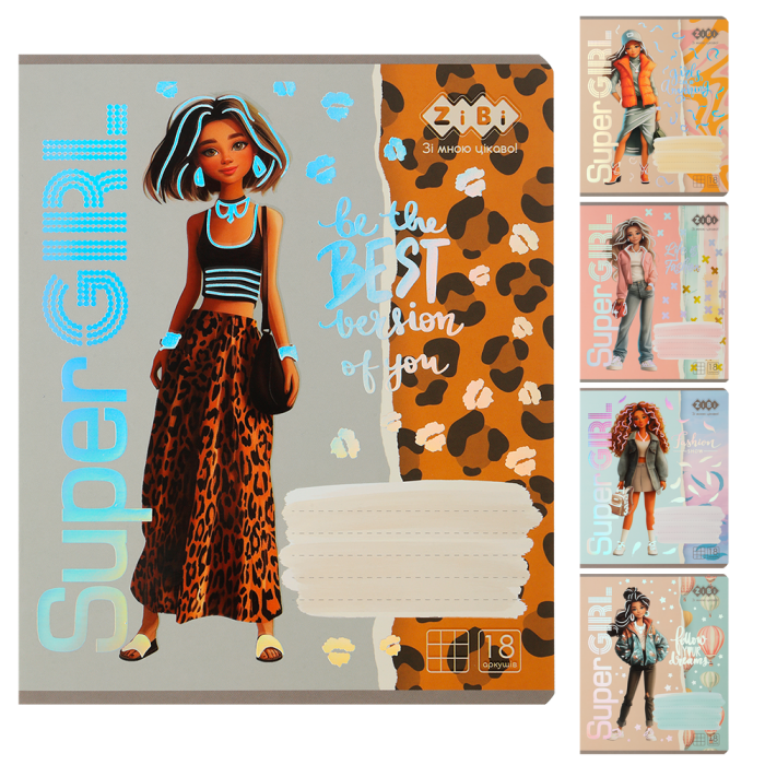 Зошит 18 аркушів, клітинка Super Girl