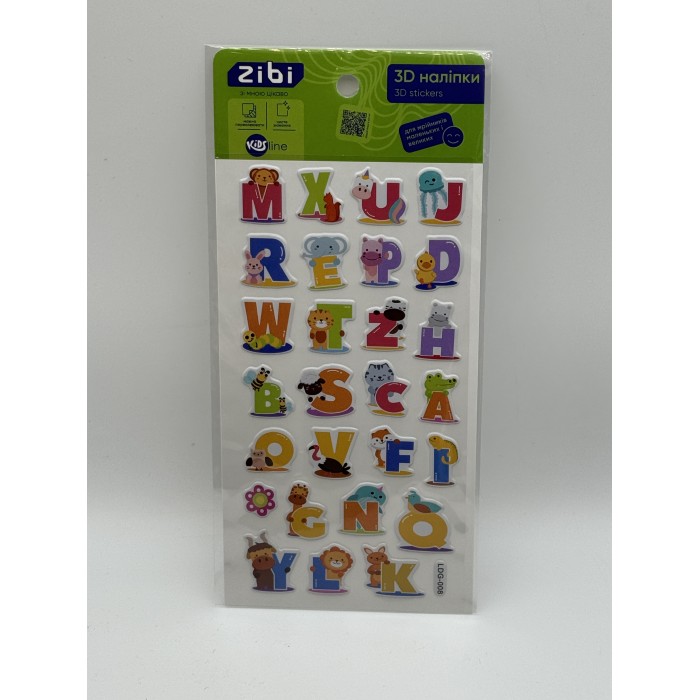 Наліпки 3D Англійська абетка, тварини KIDS Line