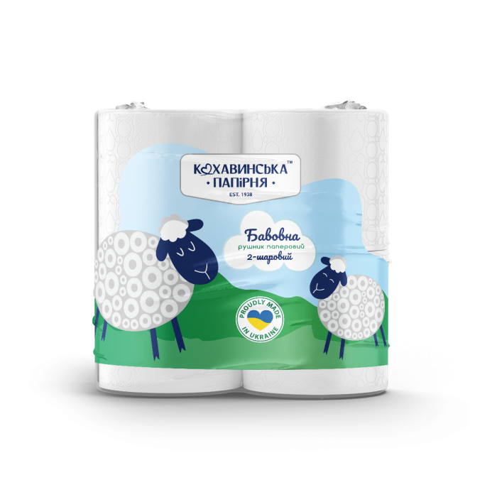 Рушники рулонні целюлозні, білі Бавовна 2-х шар. 2шт/пак