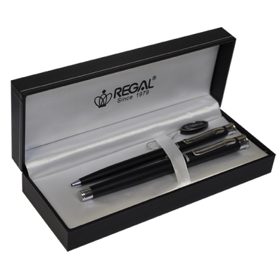 Комплект из перьевой ручки и ручки-роллера в подарочном футляре (жемчужно-черный) Regal R12216.L.RF