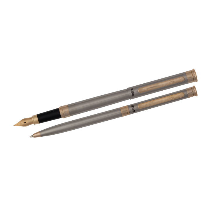 Комплект з перової і кулькової ручок в подарунковому футлярі L (сталь) Regal